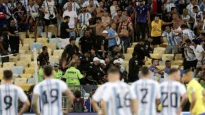 Argentina's players noticed trouble had broken out shortly after the national anthems