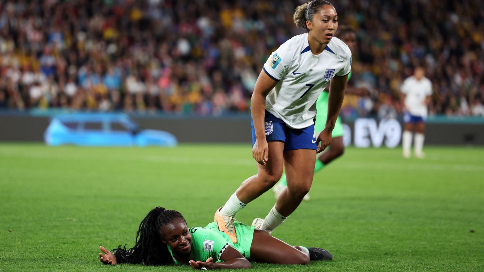 James stamped on Michelle Alozie at the Women's World Cup which led to a red card